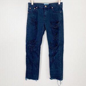One Teaspoon Awesome Baggies Womens 25 Navy Blue Distressed